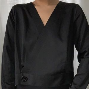 WORTHINGTON- Black Satin Long Sleeve Blouse -Large